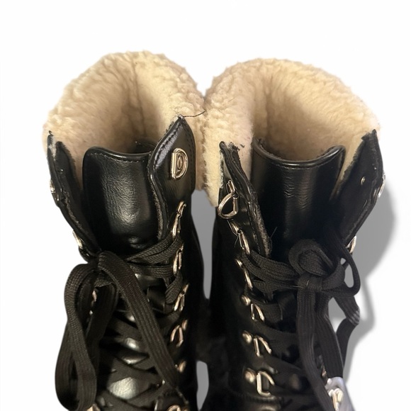 Dolls Kill Black Leather Boots with Cream Lining - Picture 3 of 4